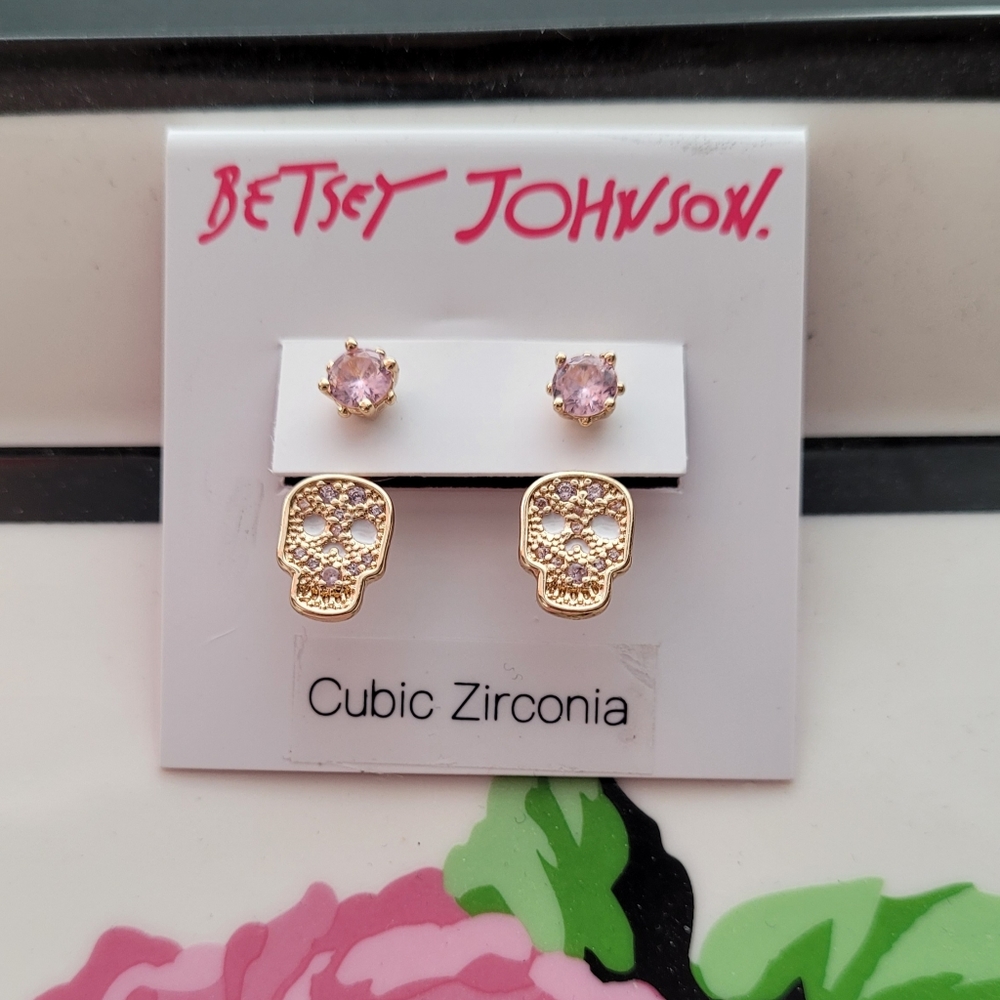 BETSEY JOHNSON Cubic Zirconia (CZ) Skull Earrings